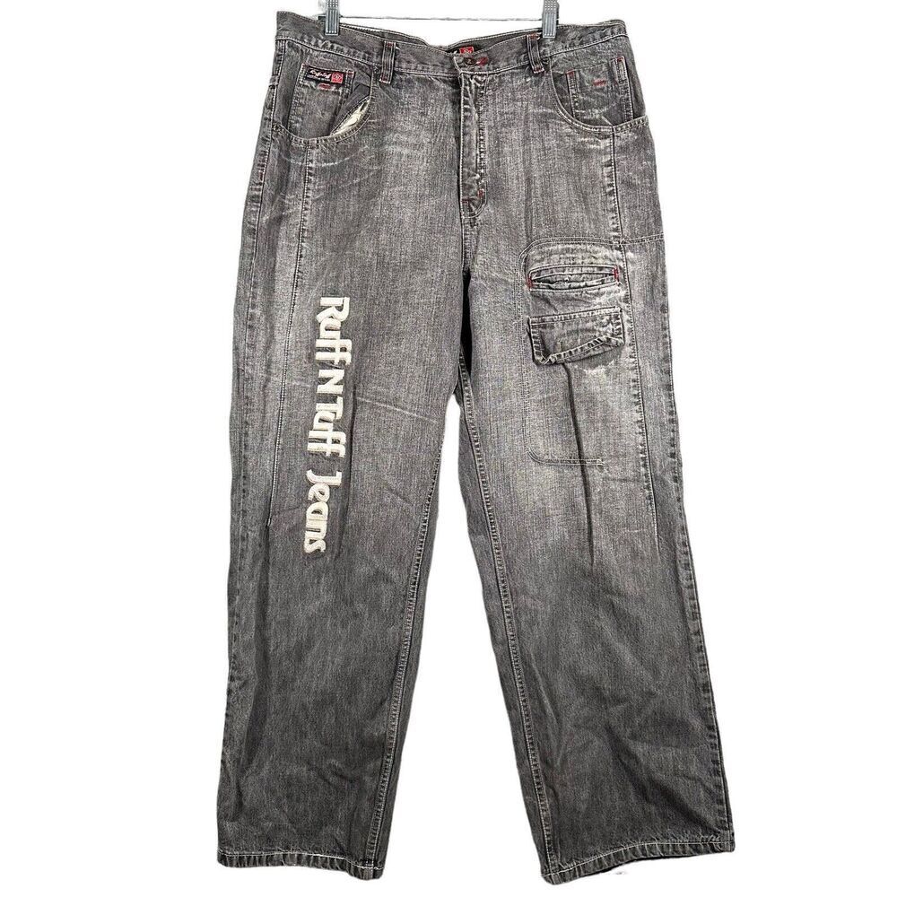 Ruff N Tuff Gray Carpenter Baggy Jeans Y2K Style Size 36/30 Grunge Streetwear